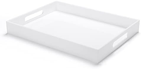 Modern Acrylic Ottoman Tray with Handles 11x14 Inch White