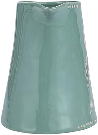 Creative Co-Op Hand-Painted Stoneware Pitcher Blue