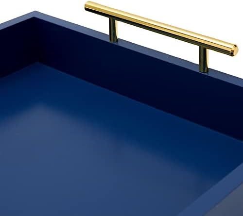 Juvale Blue Serving Tray with Gold Silver Handles