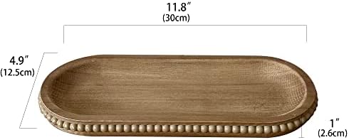 Wooden Farmhouse Serving Tray 12 Inch Natural Beaded