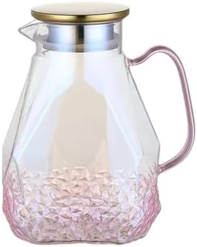 Pink Glass Cold Water Pitcher With Lid 1600ml