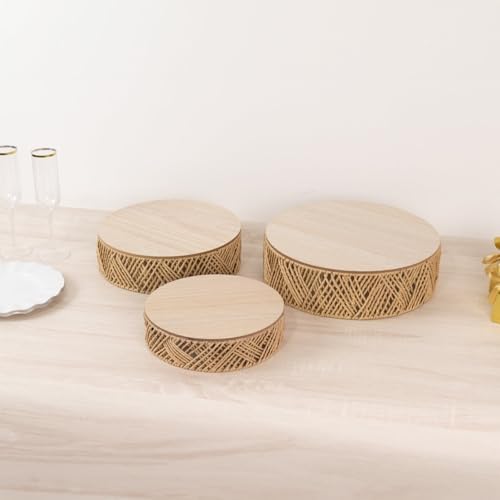 Efavormart Set of 3 Natural Jute Rattan Cake Stands
