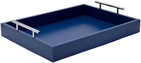 Juvale Blue Serving Tray with Gold Silver Handles