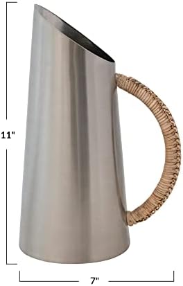 Bloomingville Modern Boho Stainless Steel Pitcher with Rattan Handle