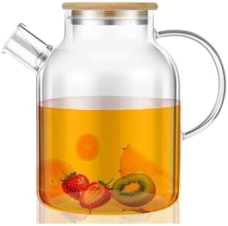Glass Pitcher With Bamboo Steel Lid 1800ml Heat Resistant Jug