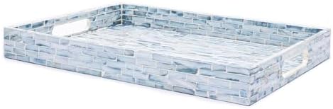 CLAYNIX 125 Inch Wooden Lacquer Serving Tray with Mother of Pearl Inlay