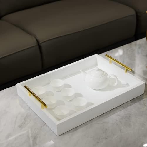 16x12 Inch White Serving Tray with Handles