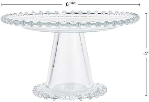 Crystal Glass Beaded Edge Cake Stand 8 Inch