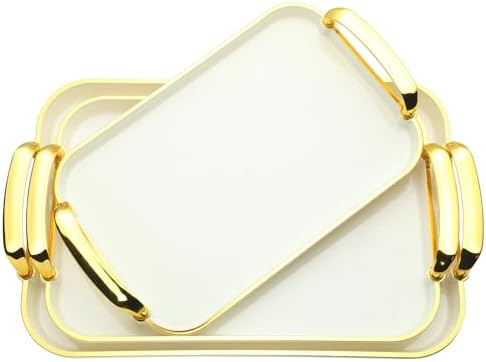 3 Pack Serving Trays with Handles Stackable Reusable Trays