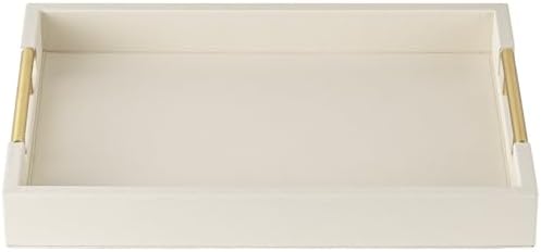 Beige Faux Leather Serving Tray with Handles