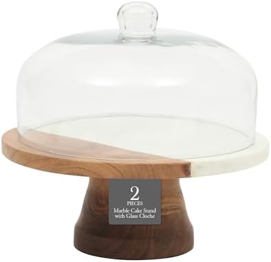 Gibson Elite Marble Wood Cake Stand with Glass Lid