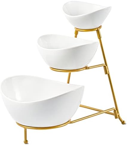 LYEOBOH 3 Tier Serving Bowls Set with Collapsible Stand
