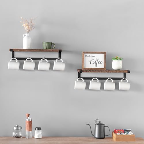 Dahey Dual Mug Holder Wall Mount with Hooks Brown