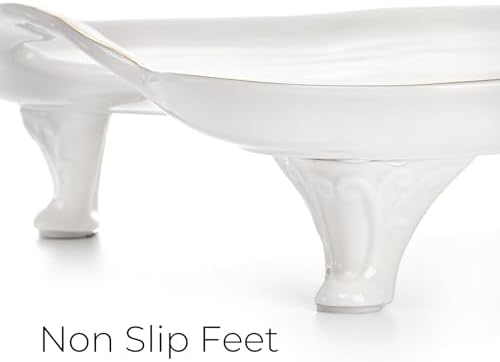 16 Inch Ceramic Serving Tray with Handles and Gold Rim