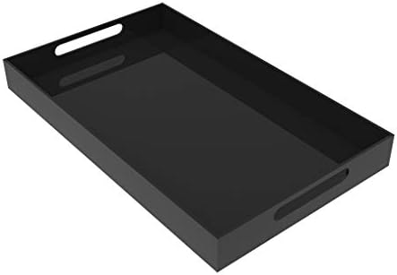Black Acrylic Serving Tray with Handles for Vanity and Bathroom