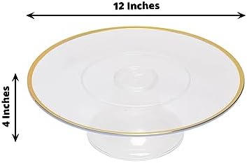 2 Clear 12 Inch Round Plastic Cake Stands with Gold Trim