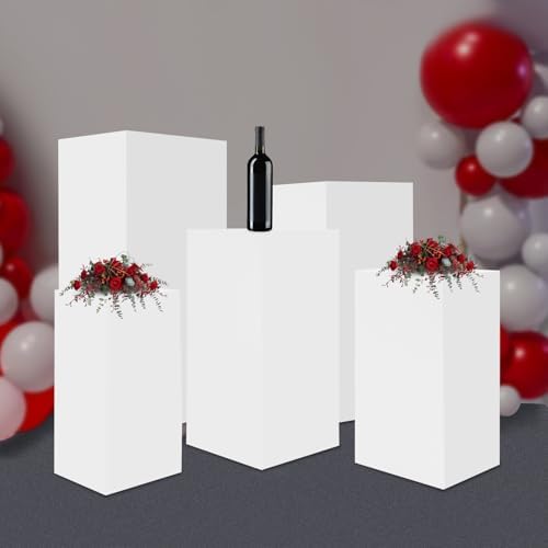 White Square Cylinder Pedestal Stands Display 5PCS