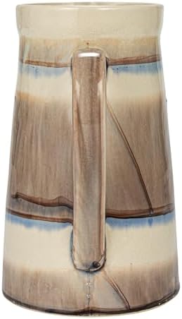 Creative Co-Op Round Stoneware Pitcher with Stripes and Crackle Glaze Brown Cream