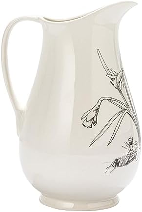 65 Inch 2 Quart Stoneware Pitcher with Flower Design