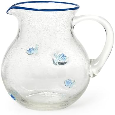 Twos Company Fish Clear Bubble Serving Pitcher 100 Oz Glass