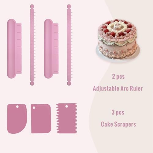 2 Pcs Flip Cake Arc Ruler with 3 Cake Scrapers Set