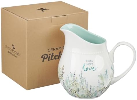 With Love Inspirational Ceramic Pitcher 32oz Teal Floral