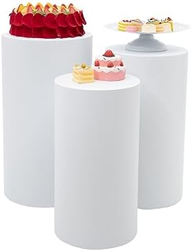 LOYALHEARTDY 3pcs White Cylinder Pedestal Stand Set