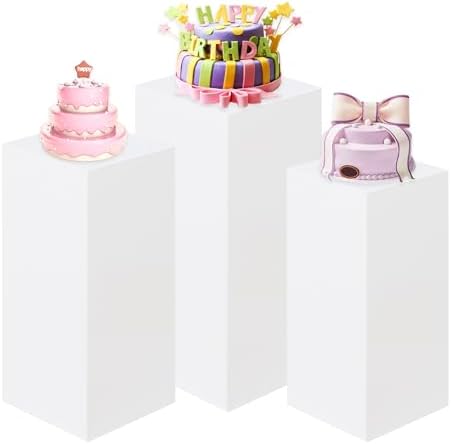 3PCS White Metal Square Pedestal Stands for Parties