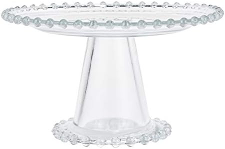 Crystal Glass Beaded Edge Cake Stand 8 Inch