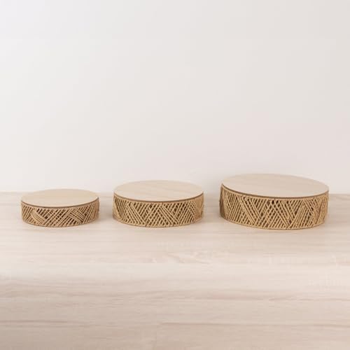 Efavormart Set of 3 Natural Jute Rattan Cake Stands