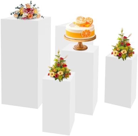 White Square Cylinder Pedestal Stands Display 5PCS