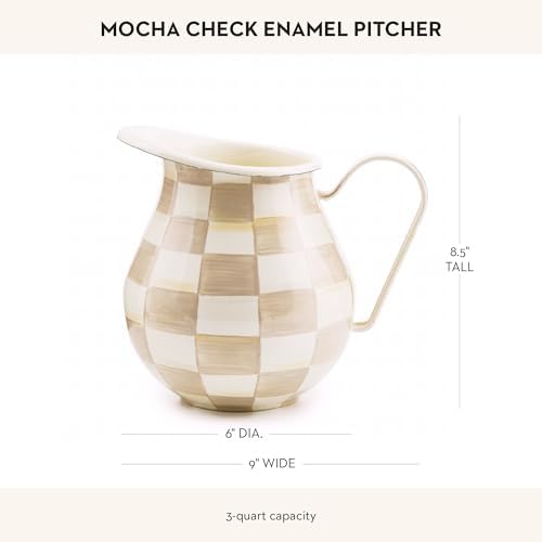 Mackenzie-Childs Enamel Pitcher with Spout 3 Quarts Mocha Check
