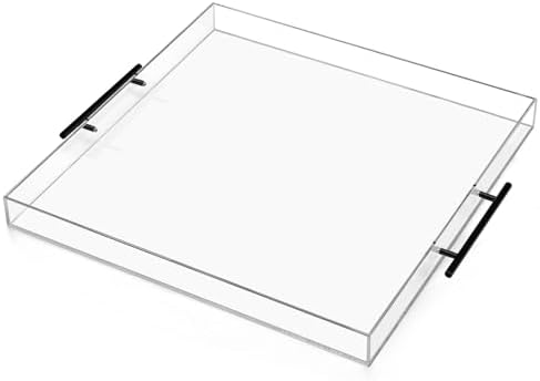 18x16 Inches Clear Acrylic Ottoman Tray with Metal Handle