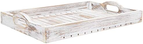 MyGift Shabby Chic Whitewashed Wood Serving Tray 16x11in