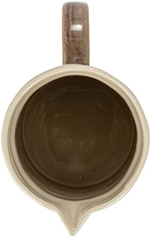 Creative Co-Op Round Stoneware Pitcher with Stripes and Crackle Glaze Brown Cream