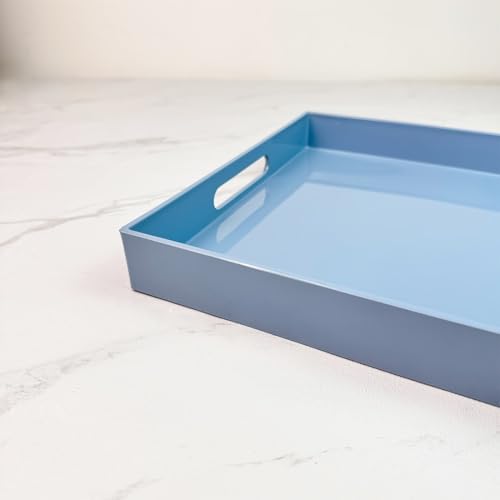 Light Blue Rectangular Serving Tray with Handles