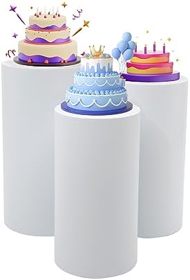 3PCS White Cylinder Pedestal Stands Display for Party Cake Flower Backdrop