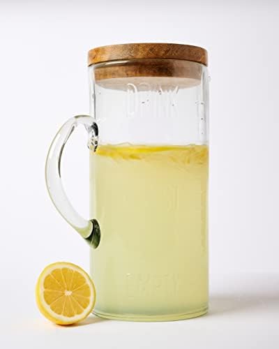 Mud Pie 79 Oz Glass Pitcher with Wood Lid