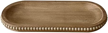 Wooden Farmhouse Serving Tray 12 Inch Natural Beaded