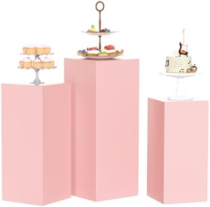 3Pcs Pink Square Cylinder Pedestal Stands for Parties