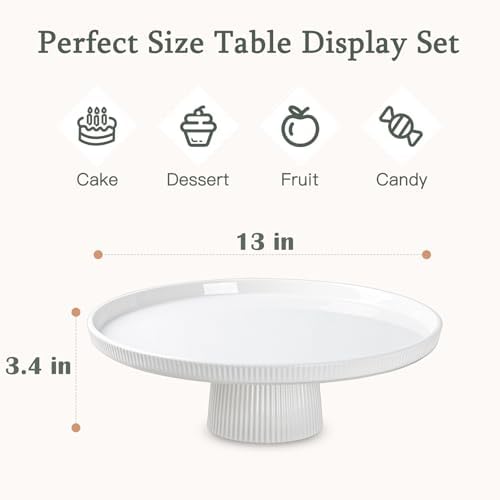 13 Inch Ceramic Cake Stand Elegant White and Striped Design