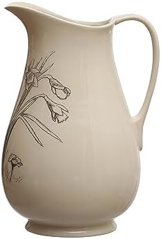 65 Inch 2 Quart Stoneware Pitcher with Flower Design