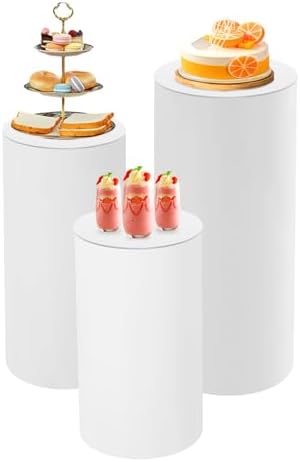 3pcs White Cylinder Pedestal Stand for Wedding Decor