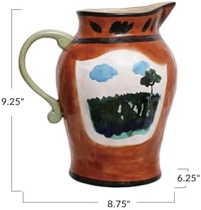 Creative Co Op 3 Quart Hand Painted Stoneware Pitcher with Nature Scene