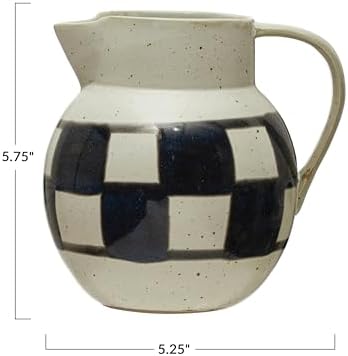Creative Co Op Farmhouse Pitcher with Checker Design