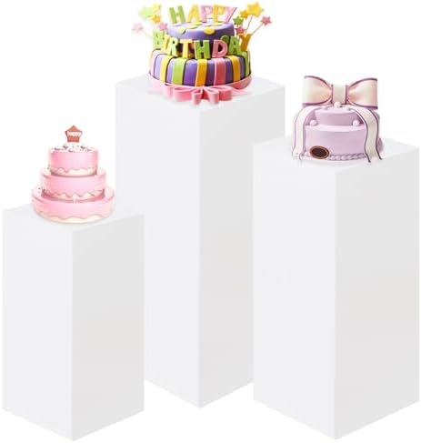 3PCS Square Pedestal Stands for Parties White Metal