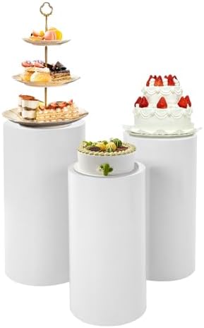 White Round Cylinder Pedestal Stands Display 3Pcs