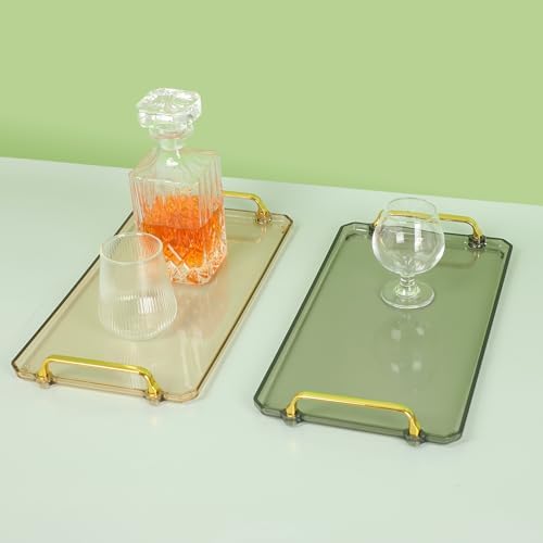 Green Acrylic Serving Tray with Handles for Home Use
