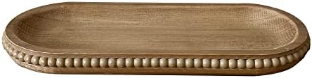 Wooden Farmhouse Serving Tray 12 Inch Natural Beaded