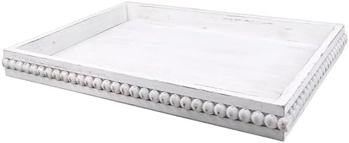 Wooden Coffee Table Serving Tray Farmhouse Style Rectangular Tray with Bead